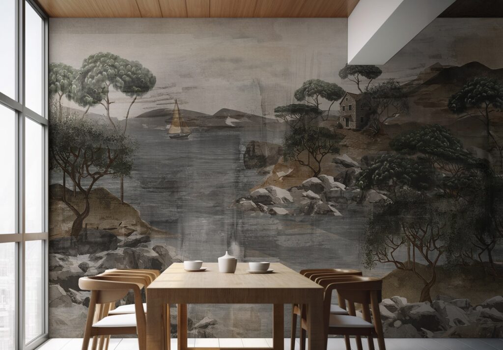 zidne tapete Morska rapsodija MagisWall, apstraktni morski motivi na tapetama, detalj tapeta s plavim valovima