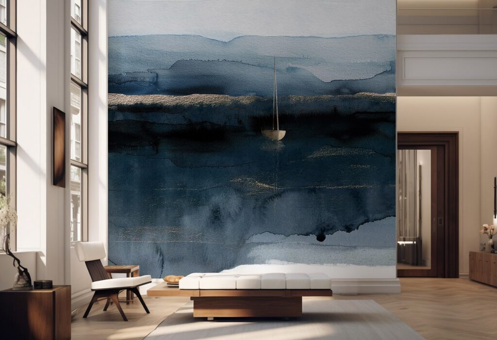 zidne tapete Morska rapsodija MagisWall, apstraktni morski motivi na tapetama, detalj tapeta s plavim valovima