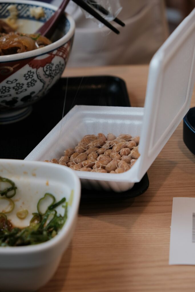 Natto, tradicionalna japanska fermentirana soja poslužena s rižom